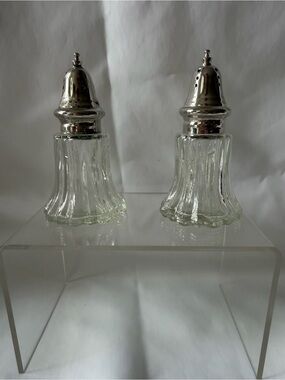 Vintage Pressed Glass Salt & Pepper Shakers, Fluted Ribbed Design, Silver Plated